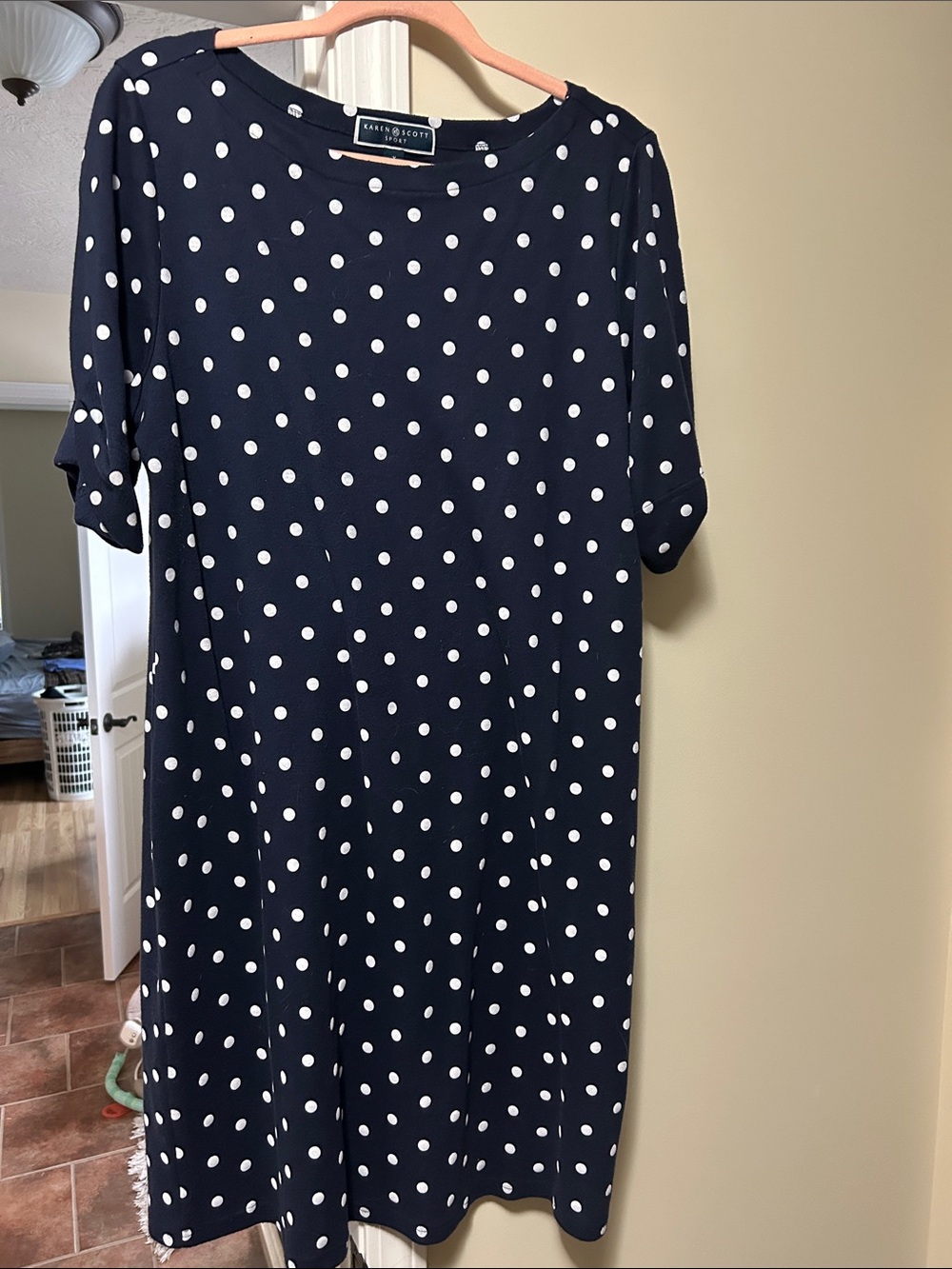 Karen Scott Navy and White Polka Dot Midi Dress